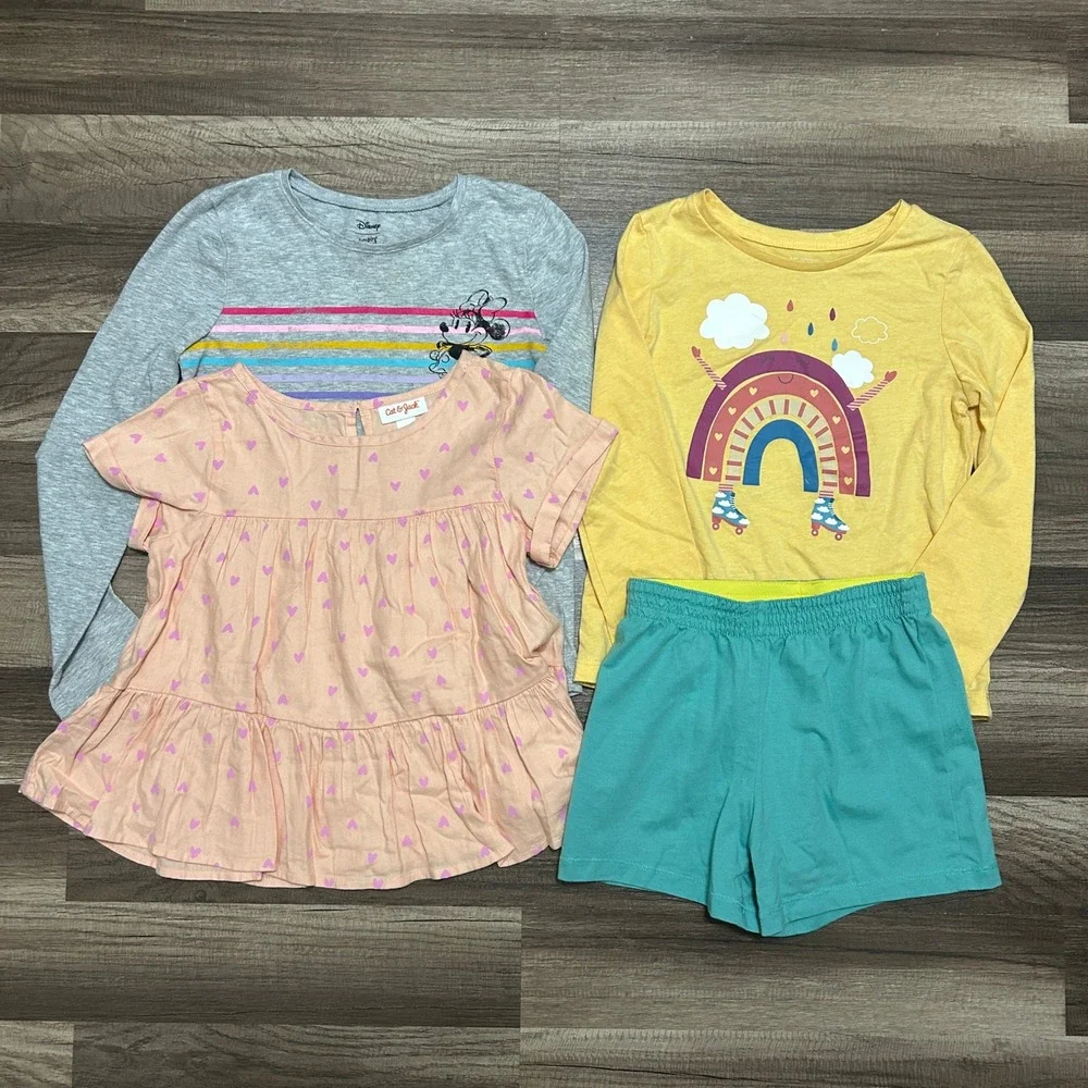 Disney Cat & Jack Girls 4pc Clothing Lot 6-7 Pink Yellow School Play Bundle Tees